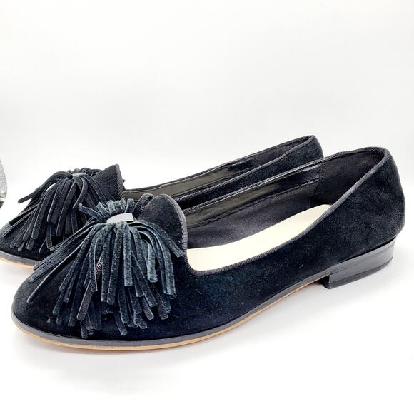 ANNE KLEIN Dixie iFlex Black Suede Tasseled Slip-On Flats Women's Size 5 M - Picture 2 of 8